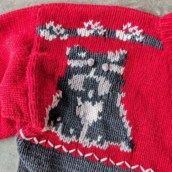 Vintage Cervelle Red Knit Doggie Cardigan Sweater medium - Picture 4 of 7